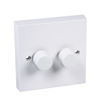 Dimmer 2 Gang 1 Way Rotary 250W White Knob